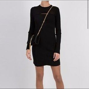 IRO Hardin Ribbed Jersey Mini Dress Black Knit Black long sleeve mini body-con M